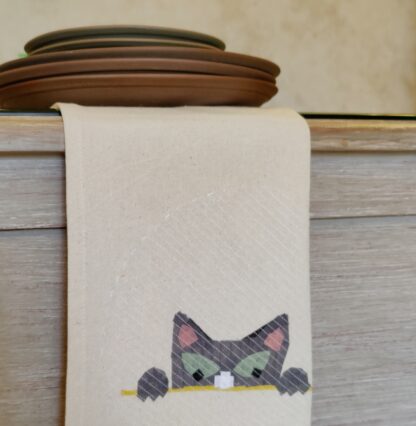 Grey Cat Face Kitchen Towel